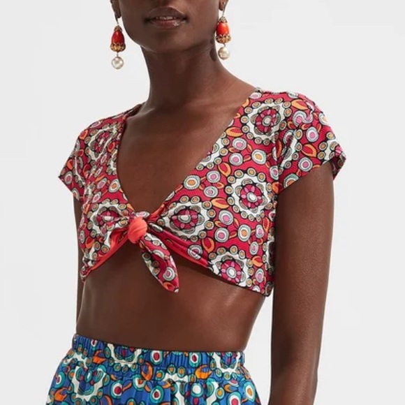 LA DOUBLEJ Tie Front Short Sleeve Swim Top & Bow Brief sz XS 425$ - Picture 5 of 13